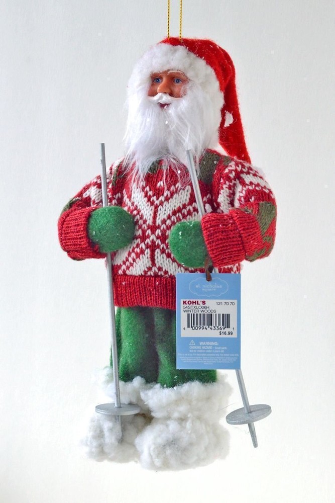 SANTA IN RETRO SKI OUTFIT KNIT SWEATER LARGE 8 INCH CHRISTMAS ORNAMENT NEW