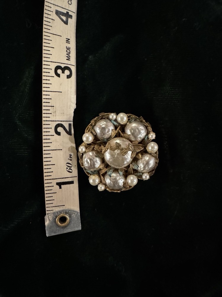 vintage signed miriam haskell faux pearl brooch pin wire