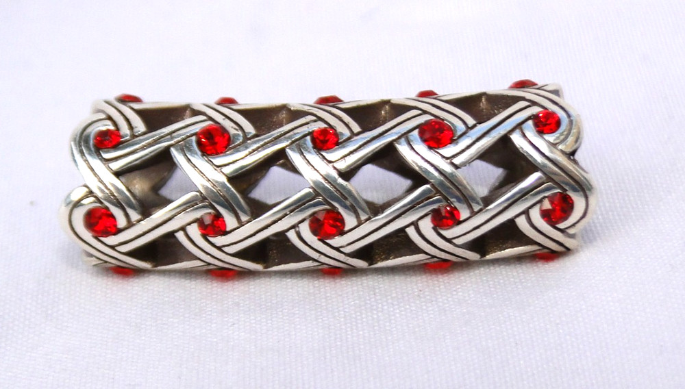 New Brighton Interlace Silver & Red Crystal Long Bead