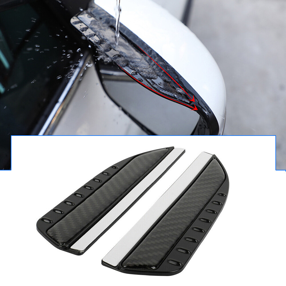 2Pcs Black Real Carbon Fiber Side Mirror Rain Guard Cover