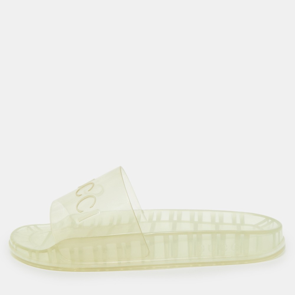 Gucci Logo Rubber Slide Sandals Transparent Size 42