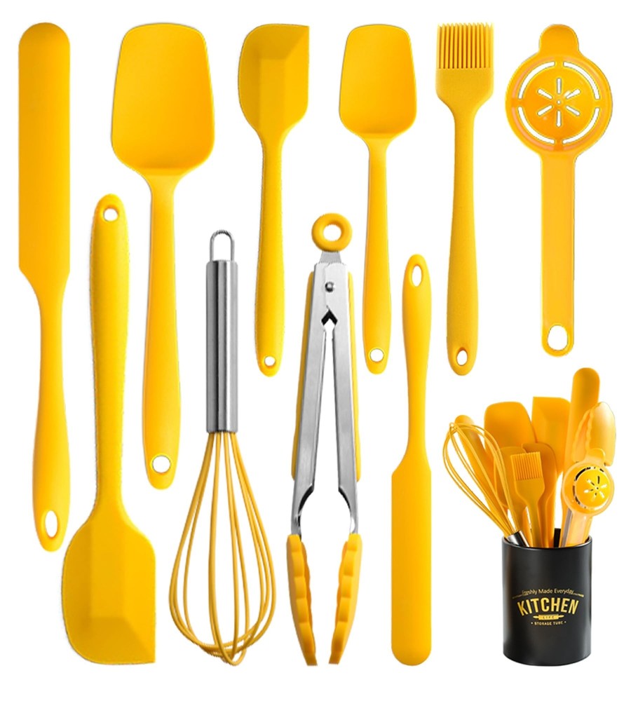 Silicone Spatula Set of 11 Kitchen Utensils with Iron Holder for Baking, Cook...