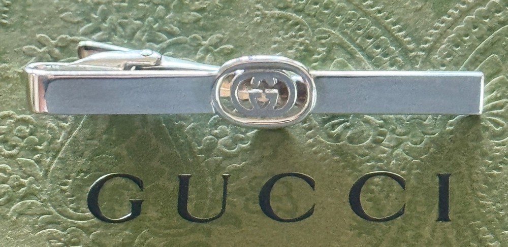 Gucci Double G Logo Tie Bar Clip  Sterling Silver 925  Vintage
