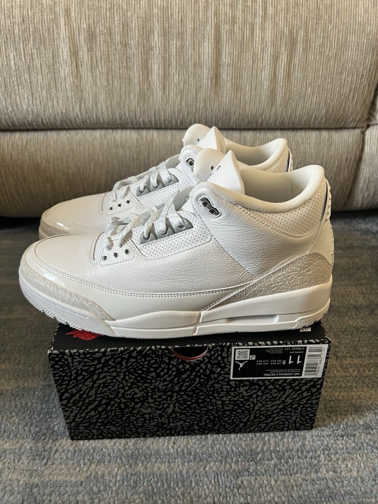 Nike Air Jordan 3 Retro White Metallic Silver CT8532-111 Men’s Size 11.5