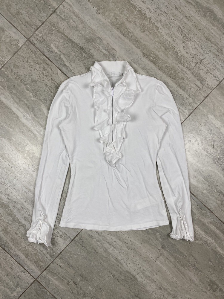 ANNE FONTAINE RUFFLE FRONT SHIRT TOP Blouse White Size 36