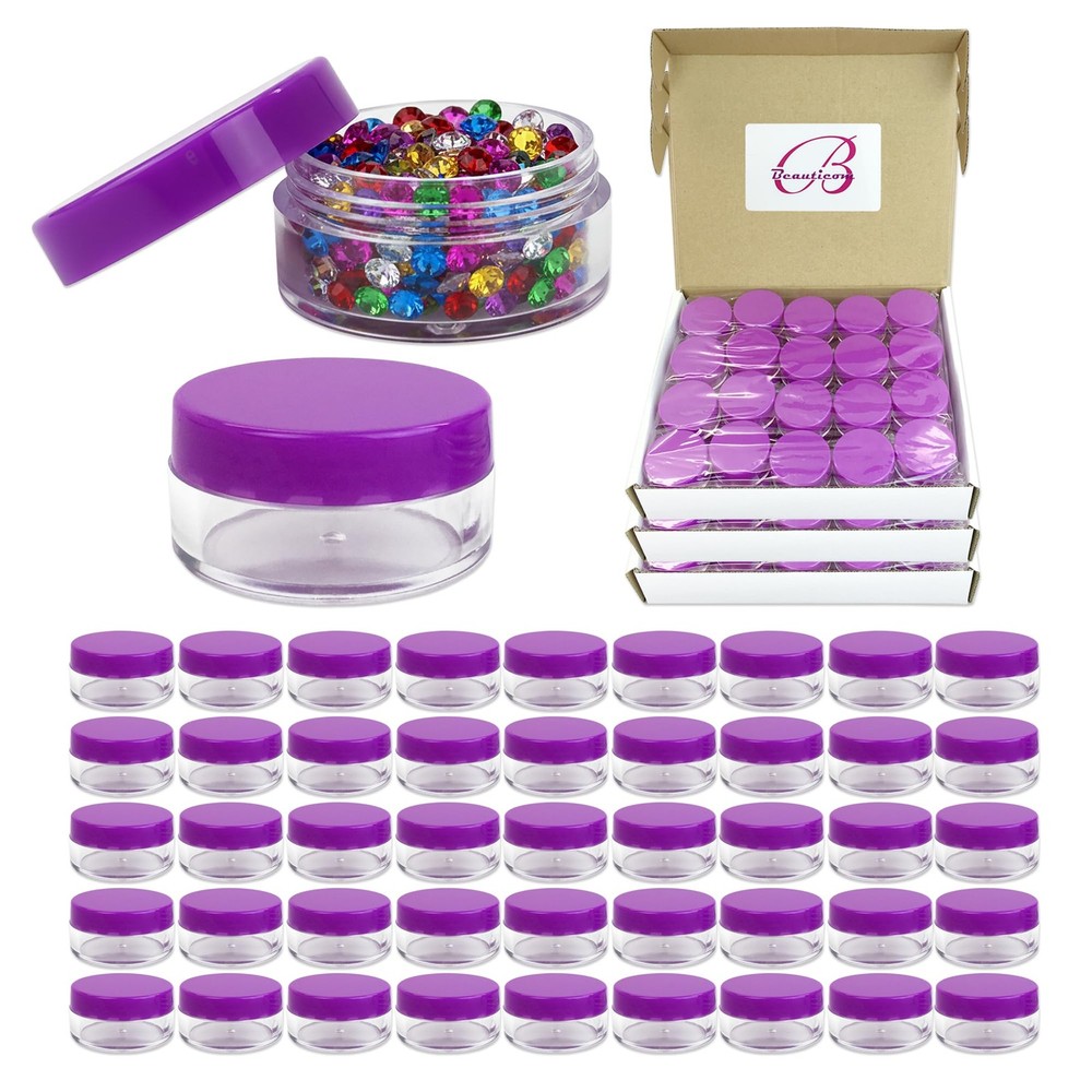 (Quantity: 300 Pieces) Beauticom 10G/10ML Round Clear Jar with Purple Lids fo...