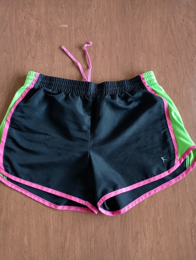 Danskin Now Women's Black Pink Green Running Dance Yoga Cheer Shorts Sz Medium