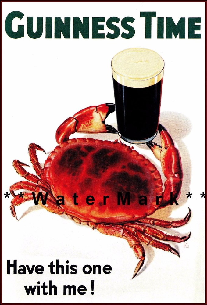 Crab Guinness Time Have this One With Me Vintage Poster Print Classic Beer Art