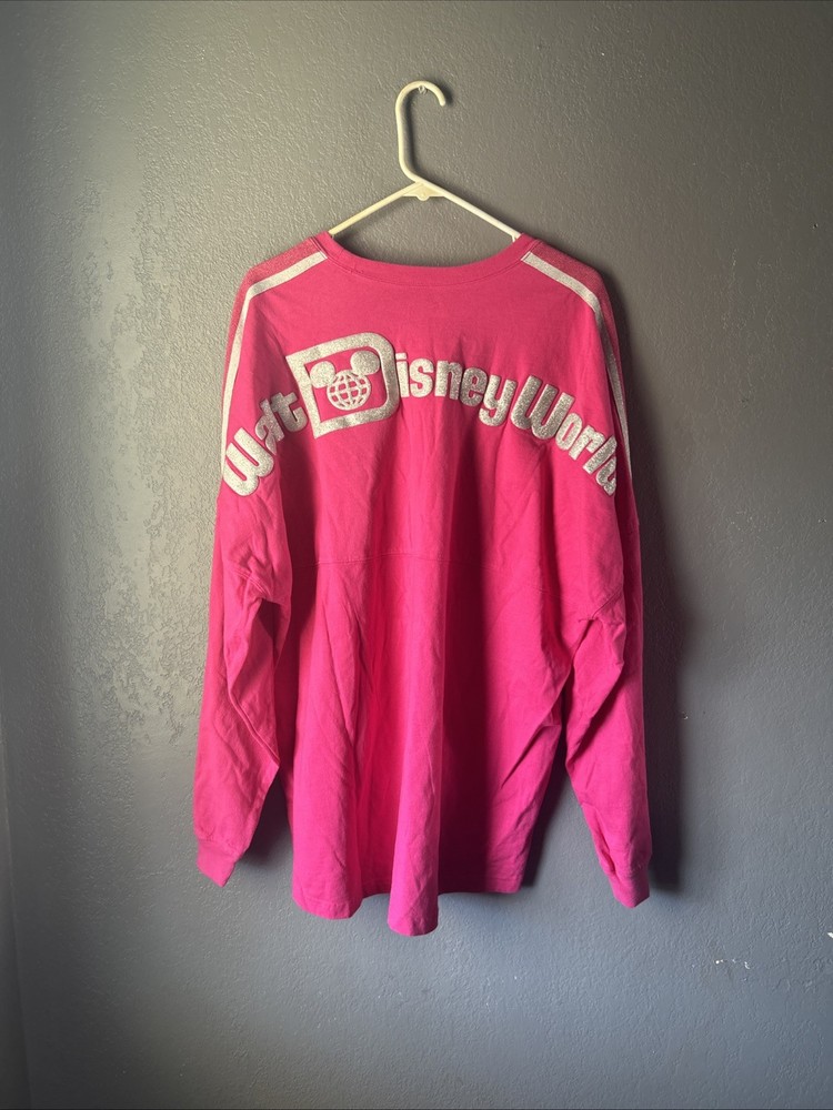 Walt Disney World Disney Parks Spirit Jersey Hot Pink Silver Glitter Stripes XXL