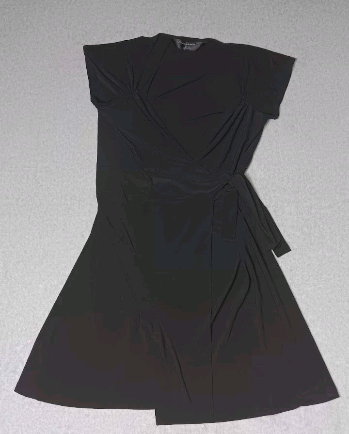 Norma Kamali Wrap Dress Womens Size XXL Black Vneck Short Sleeve Stretch...