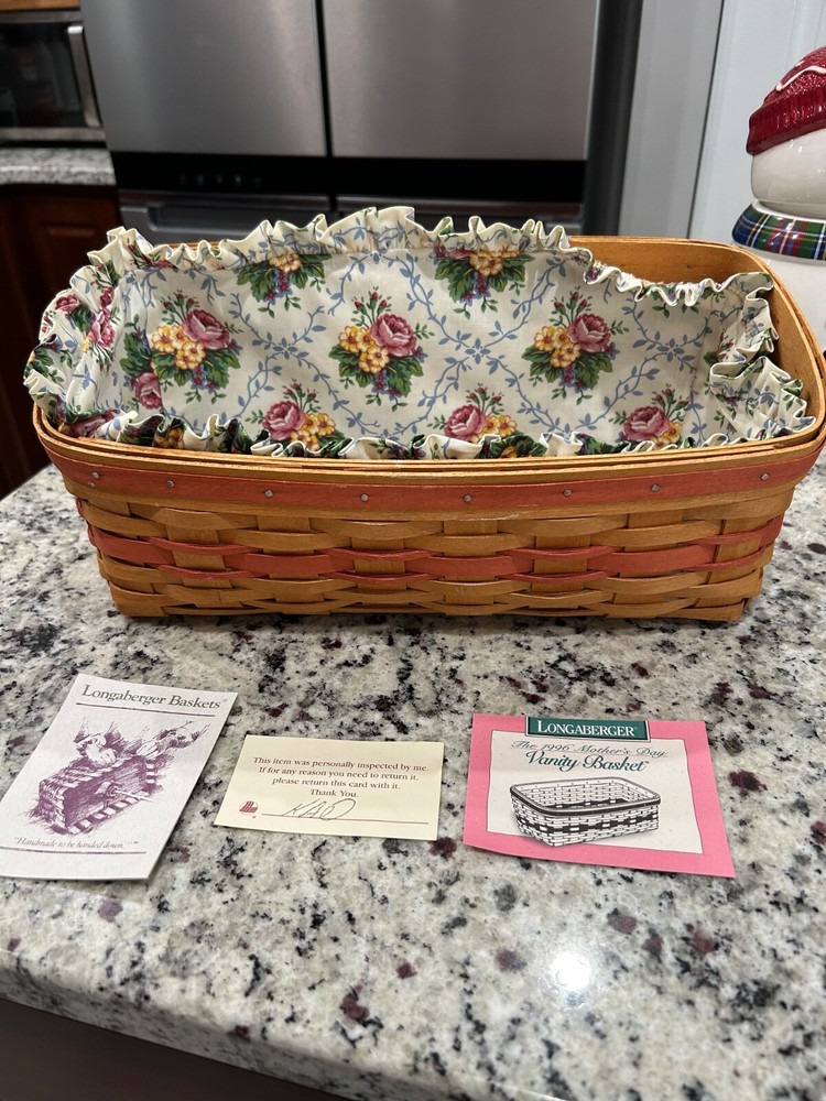 Vintage Longaberger 1996 Mother’s Day Vanity Basket 14753 w/Floral Liner