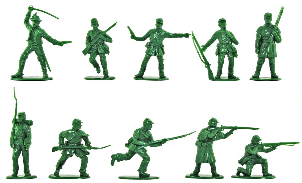 Accurate C.S.A. Infantry Set #1 in Green Color - 10 54mm soft plastic figures-image