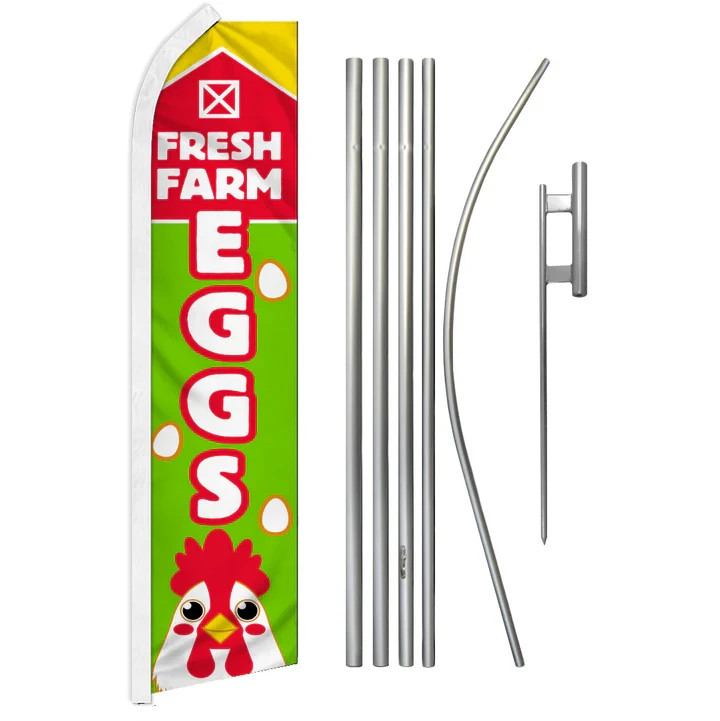 Farm Fresh Eggs Advertising Swooper Feather Flutter Flag & Pole Kit Farm Eggs