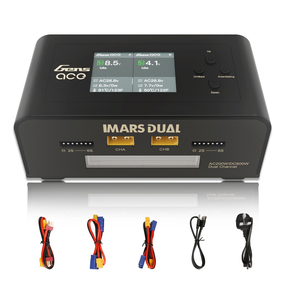 Gens Ace Imars Dual Channel AC200W/DC300W RC Lipo Battery Balance Charger Black-image