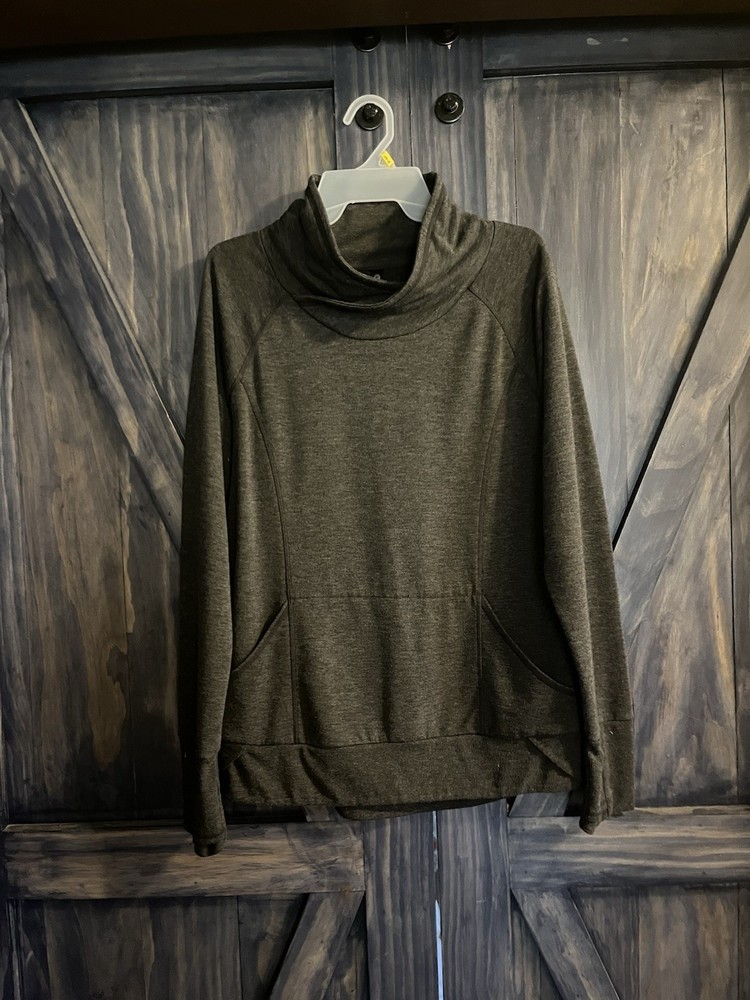 Women’s Dark Gray Cowl Neck Pullover Sweatshirt Long Sleeve with Pockets