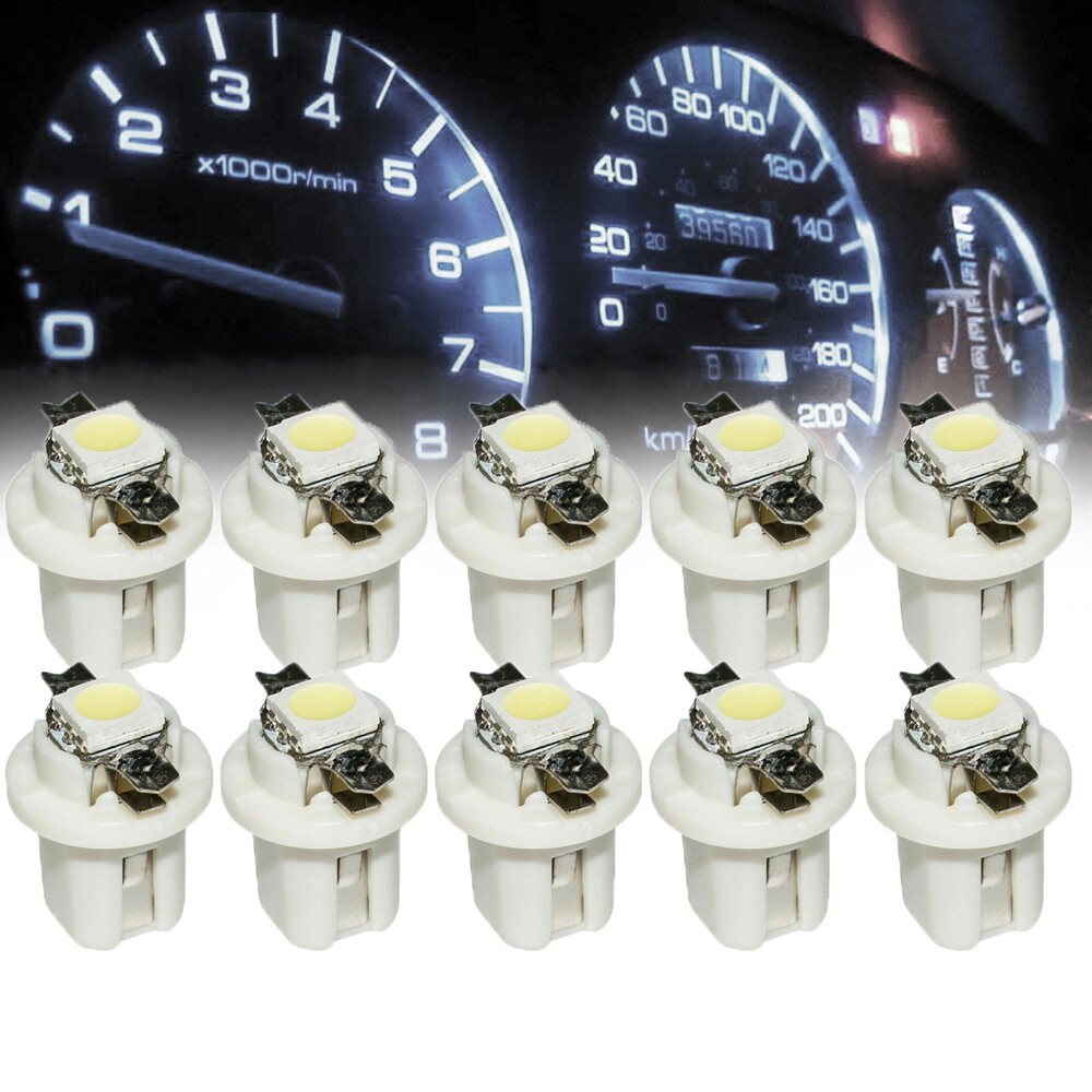 10x T5 B8.5D 5050 SMD LED White Car Dashboard Instrument Light Bulbs Accessories