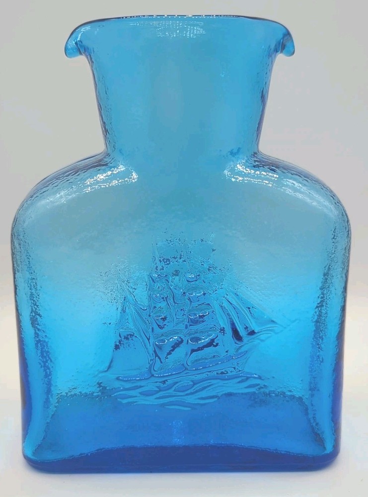 Kanawha Blue Double Spout Water Pitcher with Schooner Glass Set