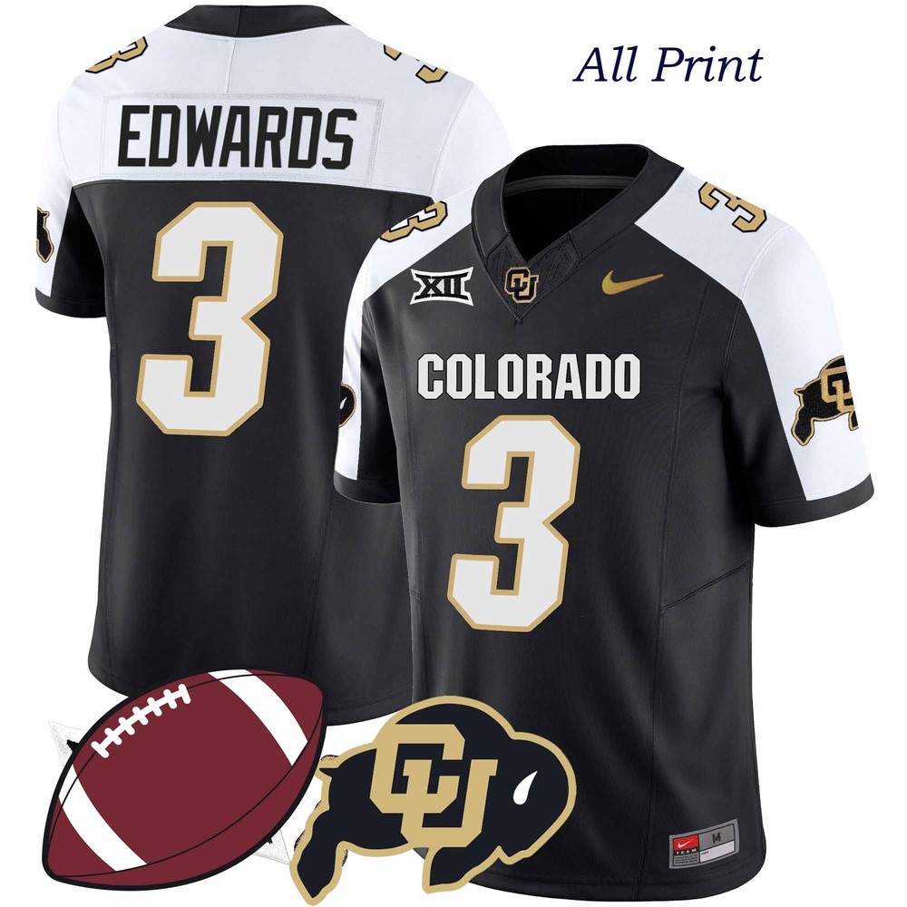 Colorado Buffaloes #3 Dylan Edwards Big 12 Football Jersey – All Print Styles