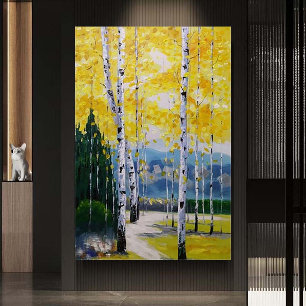 Home Aesthetic Decoration Mural Abstract Oil Painting Modern Handmade Yellow