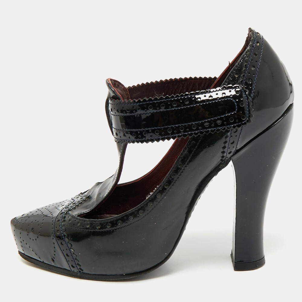 Marc Jacobs Burgundy Black Patent Leather Mary Jane Pumps Size 37 EU