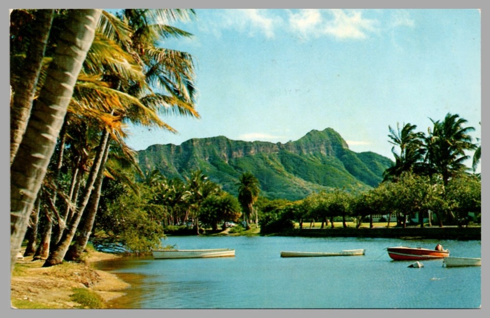 The Ala Wai at Waikiki Diamond Head Honolulu Hawaii Chrome c1950s Postcard