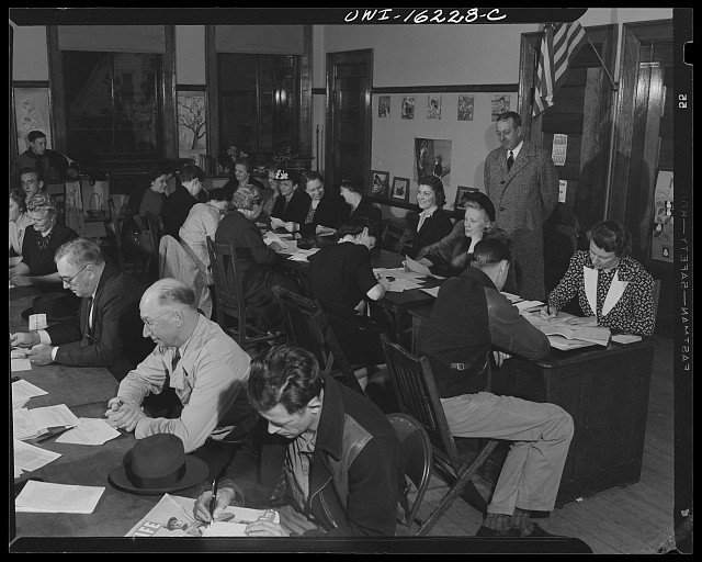 Photo:Detroit Michigan 1942 Spring Rationing Blank Forms Office Workers