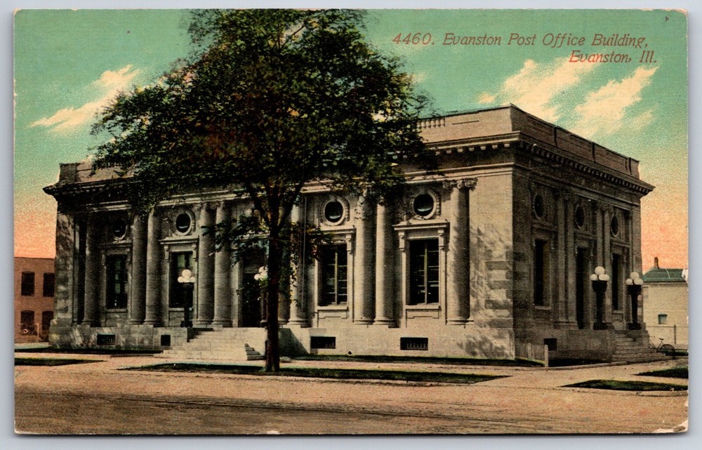 Evanston Illinois~US Post Office Bldg Street View~Postmarked~Vintage Postcard