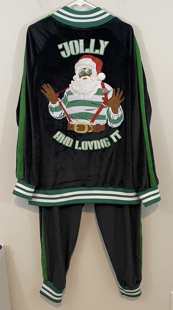 NEW Blizzard Bay Christmas Velour Track Suit mens XL santa jacket pants black