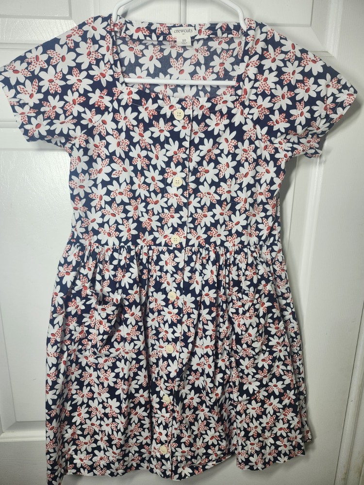 J.Crew Crewcuts navy blue and white daisy floral print dress Size 10