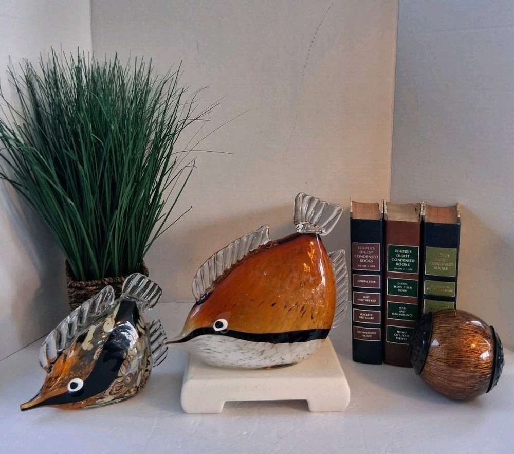 Vintage MURANO STYLE GLASS - PAIR of FISH; Set of 2; Handcrafted; Handblown