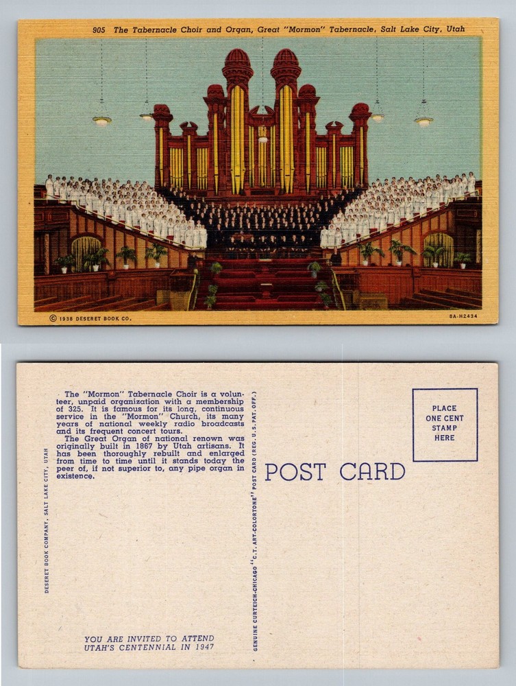 Salt Lake City, UT-Utah, Interior Mormon Tabernacle Choir Organ Vintage Postcard