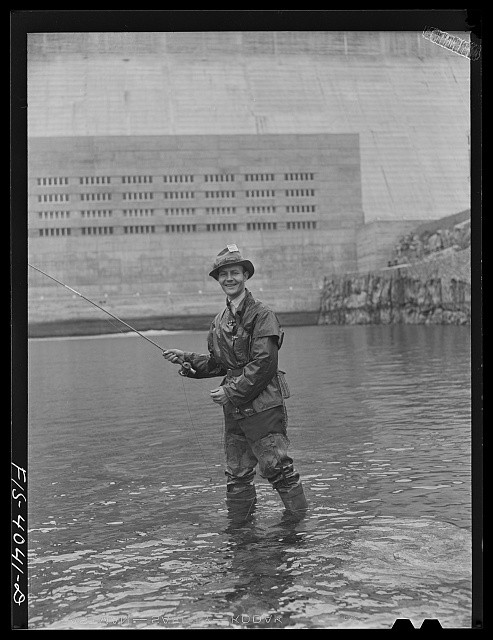 Photo:Norris Dam Tennessee 1942 Man Fishing at Base of Dam TVA
