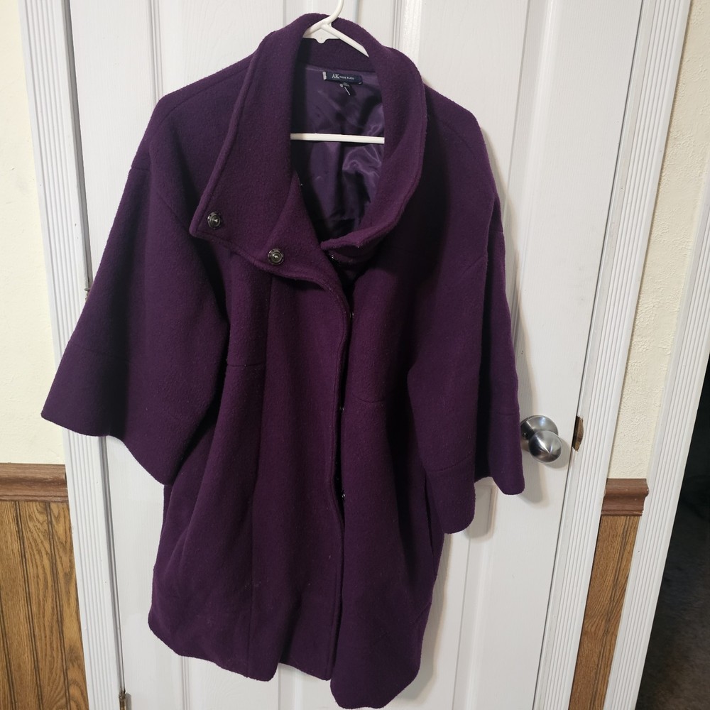 AK Anne Klein Women's Wool Blend Coat  PURPLE Vintage Classic Designer Old Money