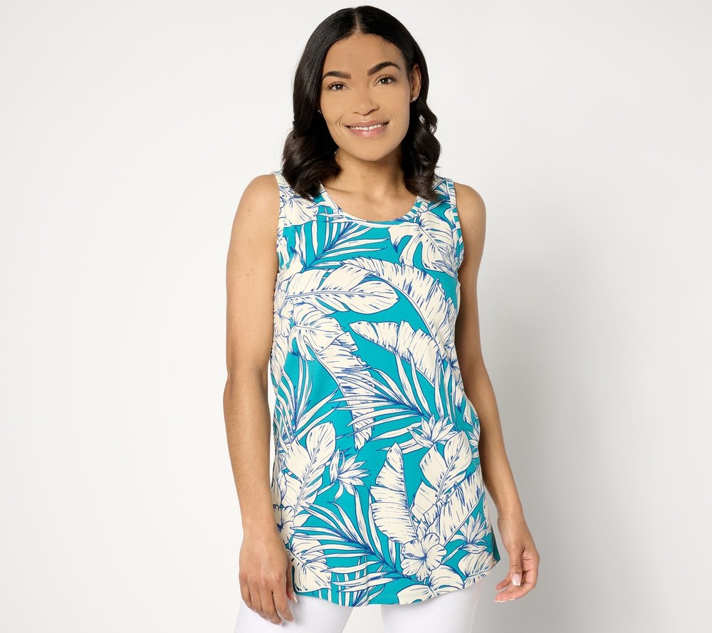 Denim & Co. Women's Top Plus Sz 1X Printed Favorite Jersey Scoop Blue A649482