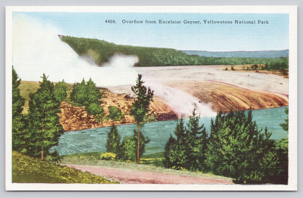 Excelsior Geyser Overflow Yellowstone National Park Linen Postcard CTCo