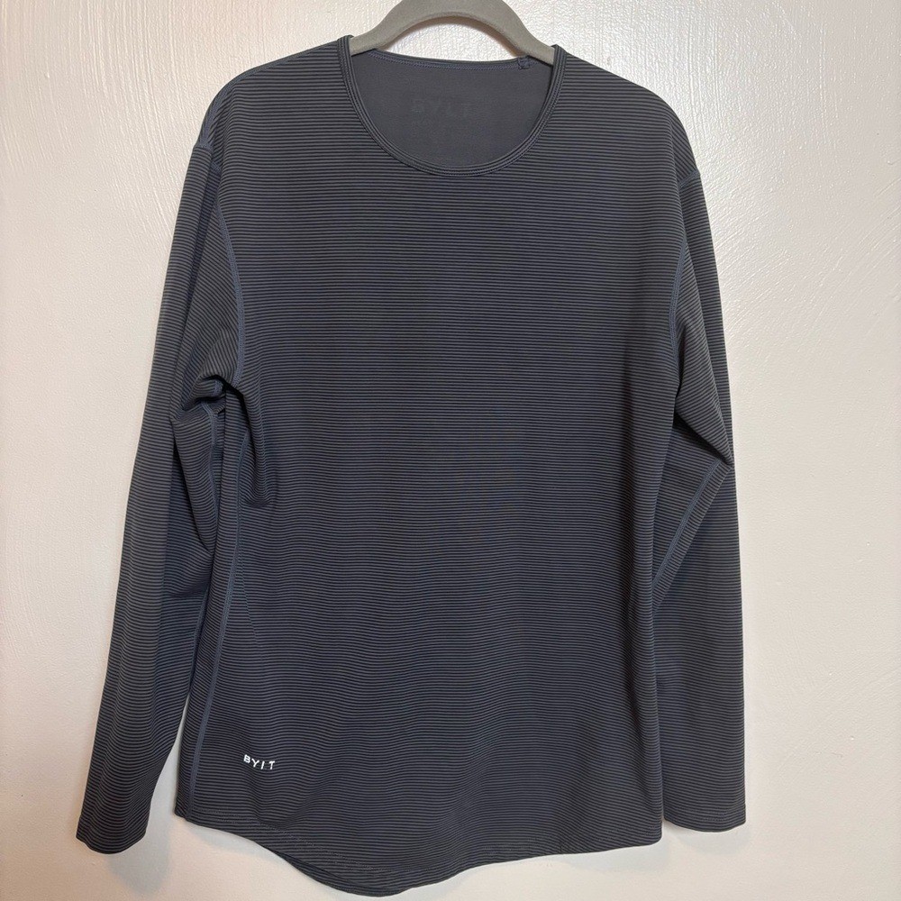 BYLT Lux Men's Shirt Drop Cut Long Sleeve Stripe Gray Black Size Small