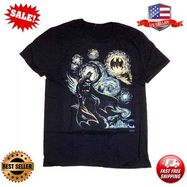 DC Comics Batman Starry Night Men's Black T-Shirt New