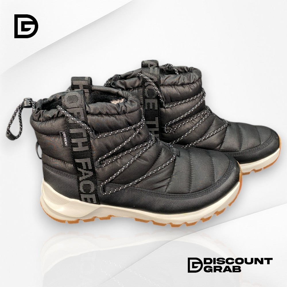 North Face Womens Thermoball Waterproof Lace-Up Boots Black White Size 8