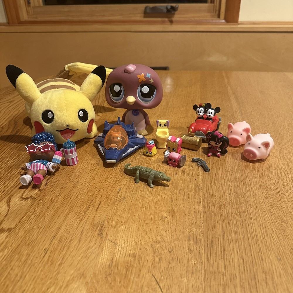 Misc. Toy Lot Pikachu, Draculara, LPS, Shopkins, Etc toys, LOL Doll, 17 total