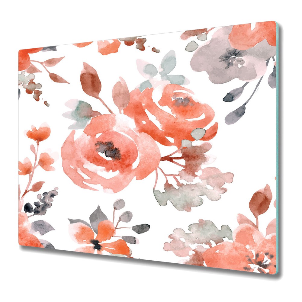 Glass Worktop Saver Kitchen Orange Vintage Flowers | Retro floral art | 60x52