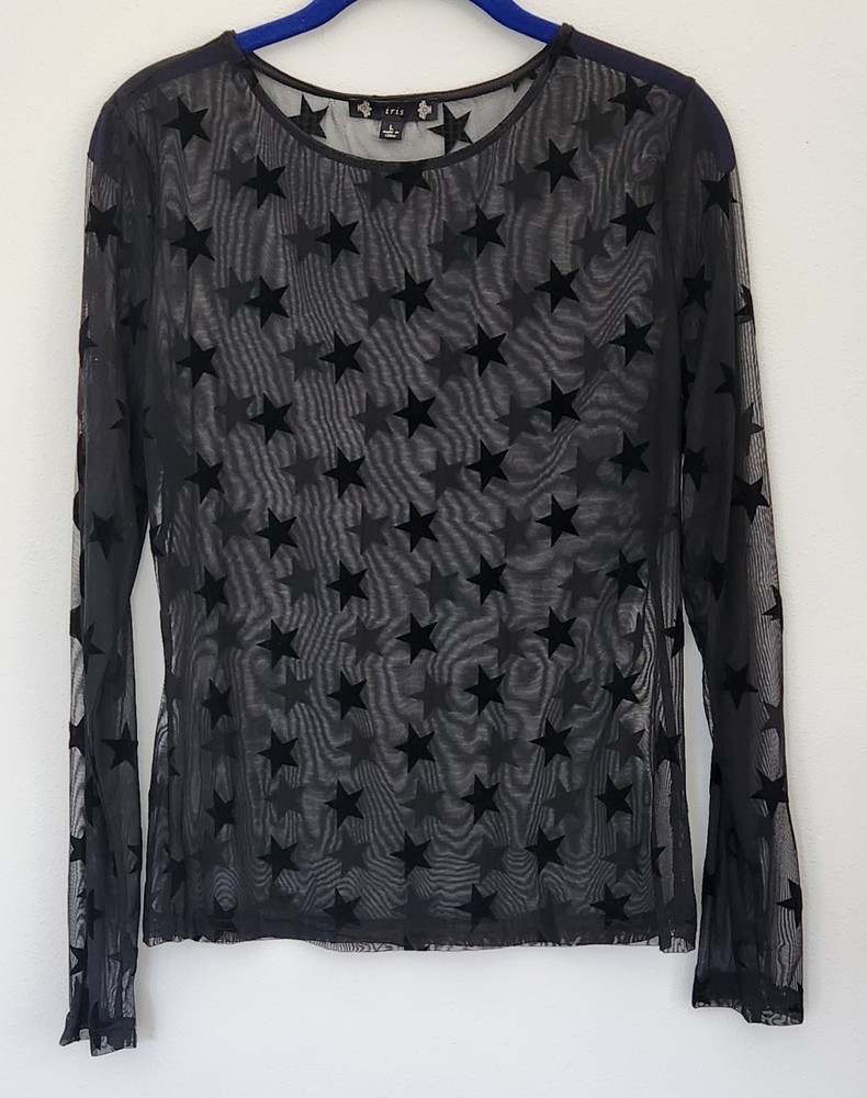 Iris Sheer Lace Velvet Burnout Top Black Whimsigoth Fairy Witchy Romantic Size L