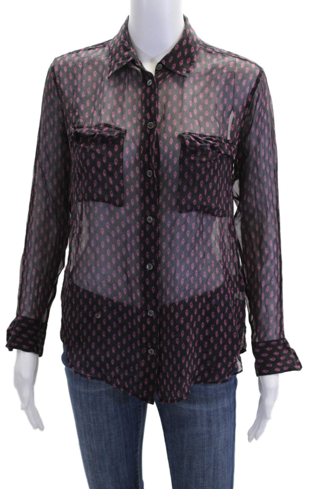 Equipment Femme Womens Silk Button Down Blouse Black Pink Size Extra SmallFree Shipping in US $100+ Orders | $6.95 Orders Below