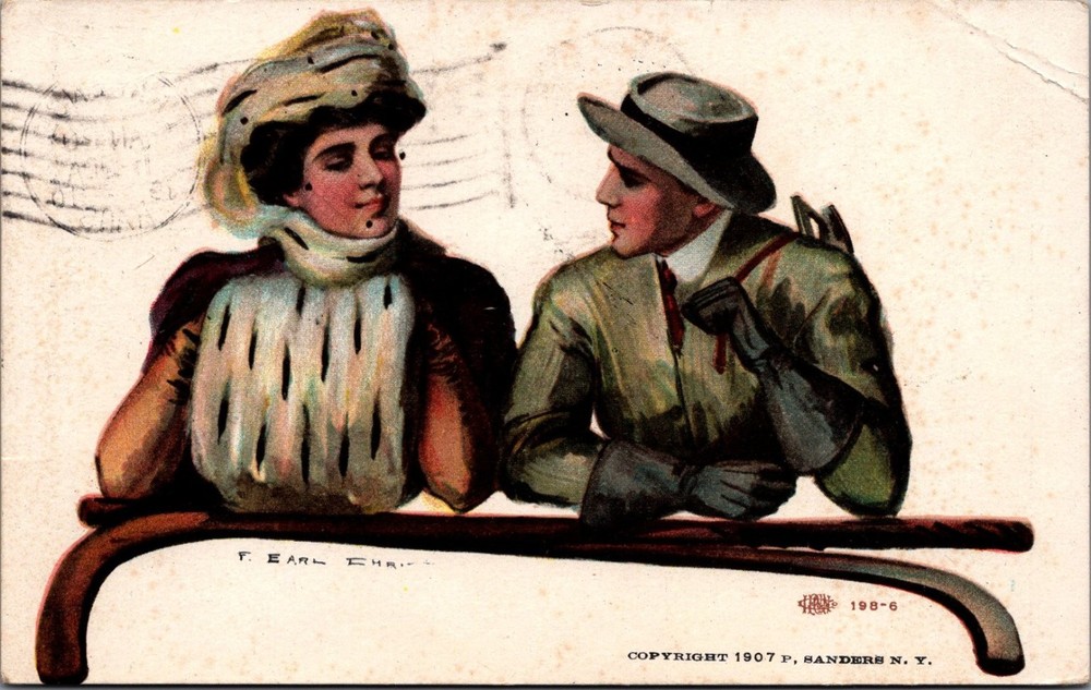 1907 F. Earl Christy Art Postcard Couple Man Woman Lawrence Kansas 1910 Postmark