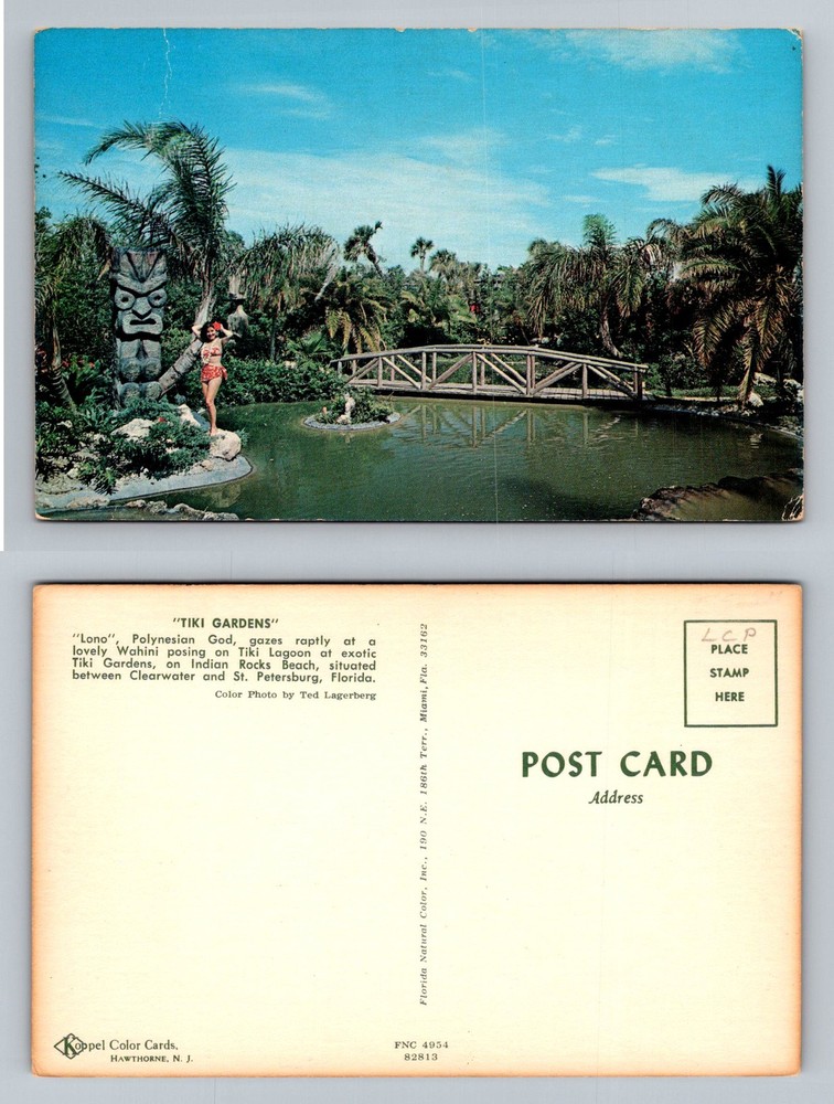 Indian Rocks Beach, FL-Florida, Wahini Tiki Gardens Lagoon Vintage Postcard