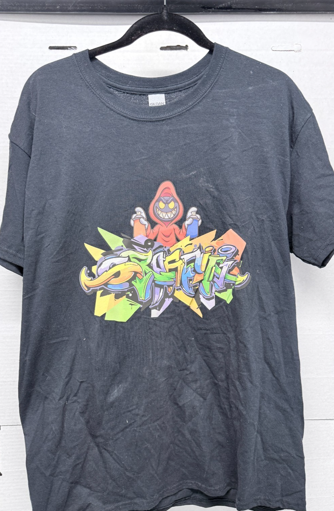 Black Graffiti Graphic T-Shirt Men's Size Large Streetwear Gildan Heavy Cotton