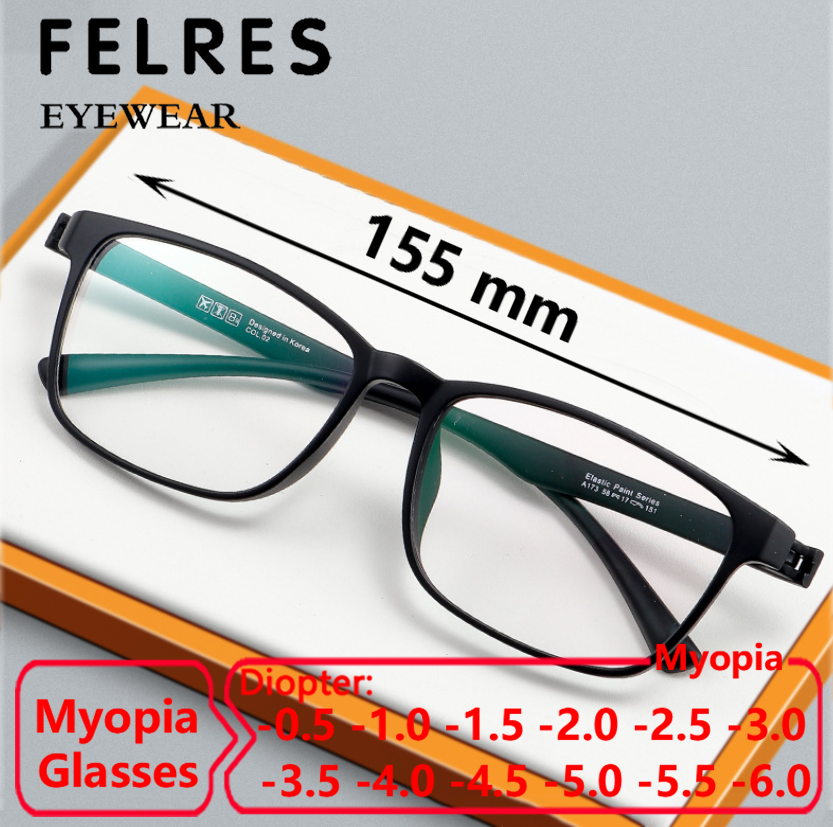 Men TR90 Blue Light Blocking Myopia Nearsighted Glasses Square Frame Glasses New