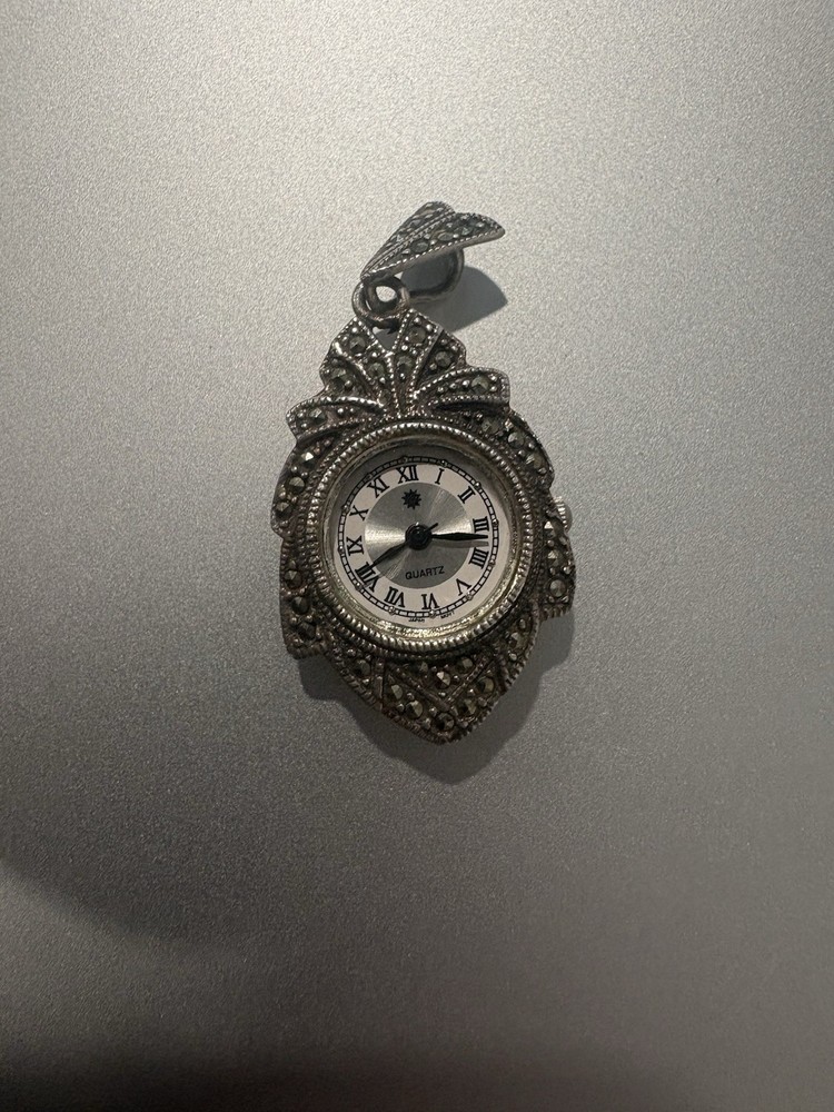 Sterling Silver Metal Watch Pendant  Roman Numerals Vintage