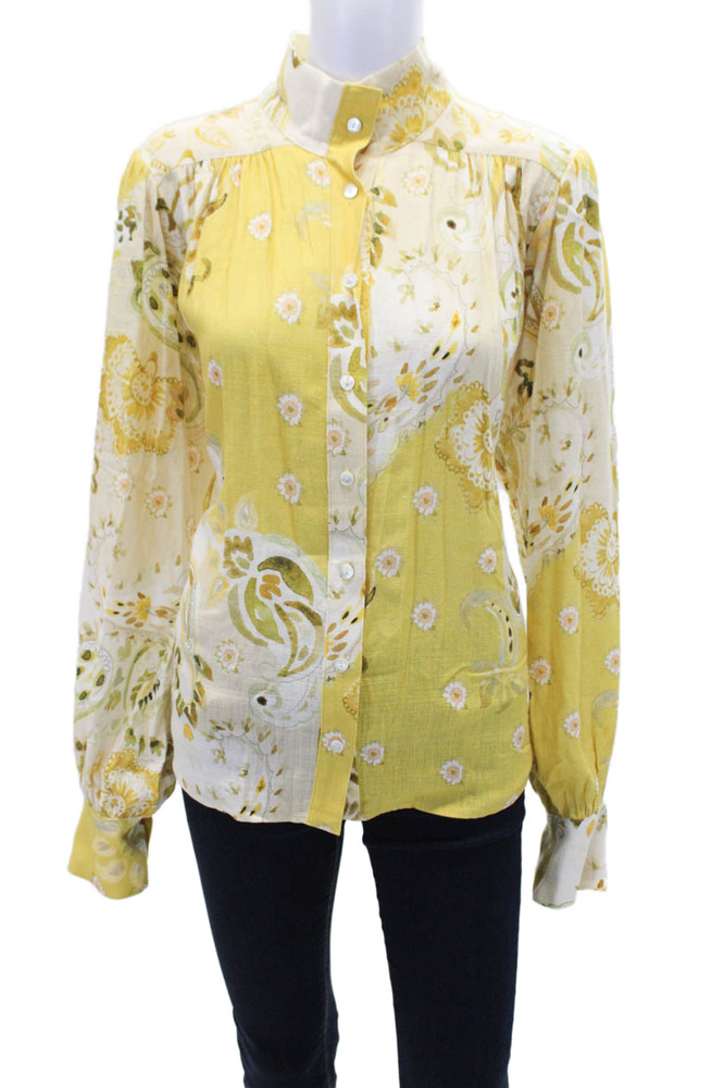 Fifteen Twenty Womesn Floral Long Sleeve Button Up Blouse Top Yellow Size LFree Shipping in US $100+ Orders | $6.95 Orders Below