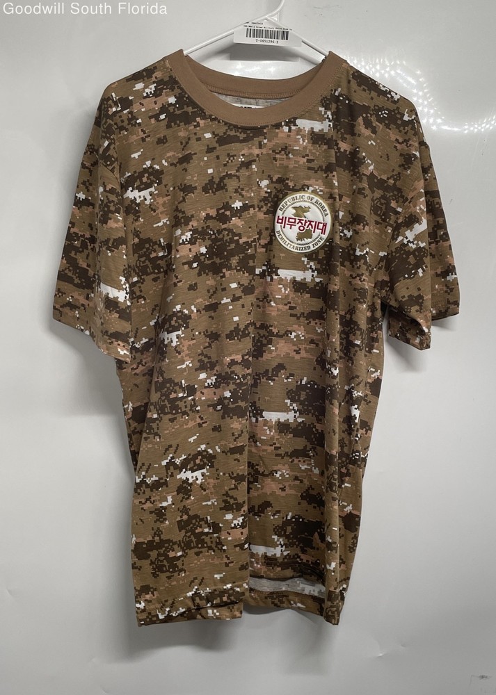DMZ Mens Brown Camouflage Short Sleeve Crew Neck Military T-Shirt Size 2X