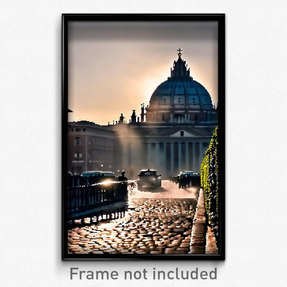 8 Bit Psychedelic Pixel Art Poster - Webbed Rome Trippy Video Game Print